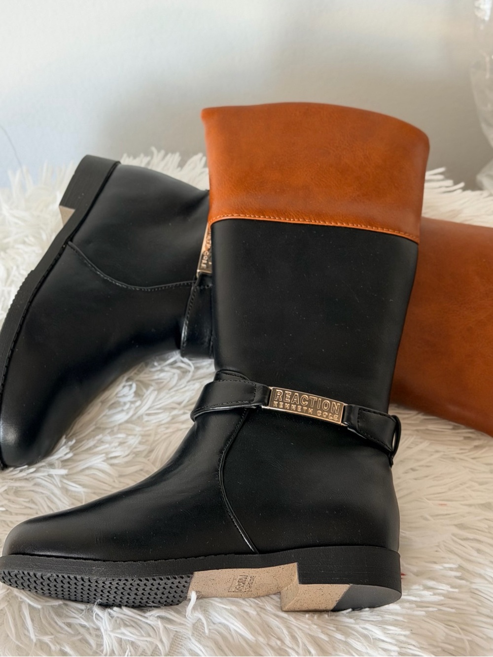 Kenneth Cole Reaction Black Boots with Brown Cuff